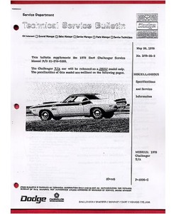 1970 Challenger T/A Service Bulletin Set
